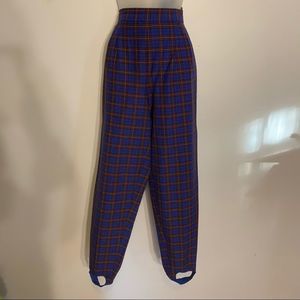 Vintage Counterparts unique Blue and Red plaid trousers with foot suspenders